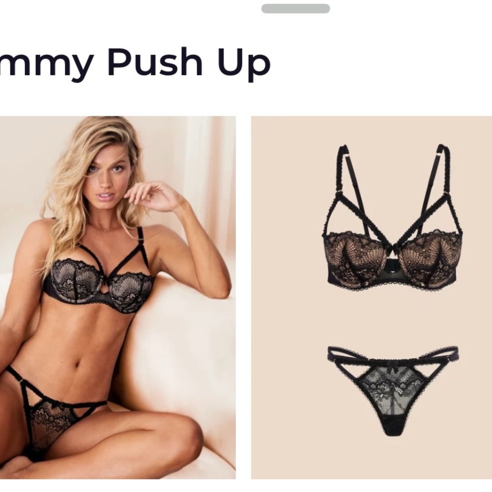 Adore Me, Black Lace Lingerie Set, 36B, Bikini Panties-L- Never Worn